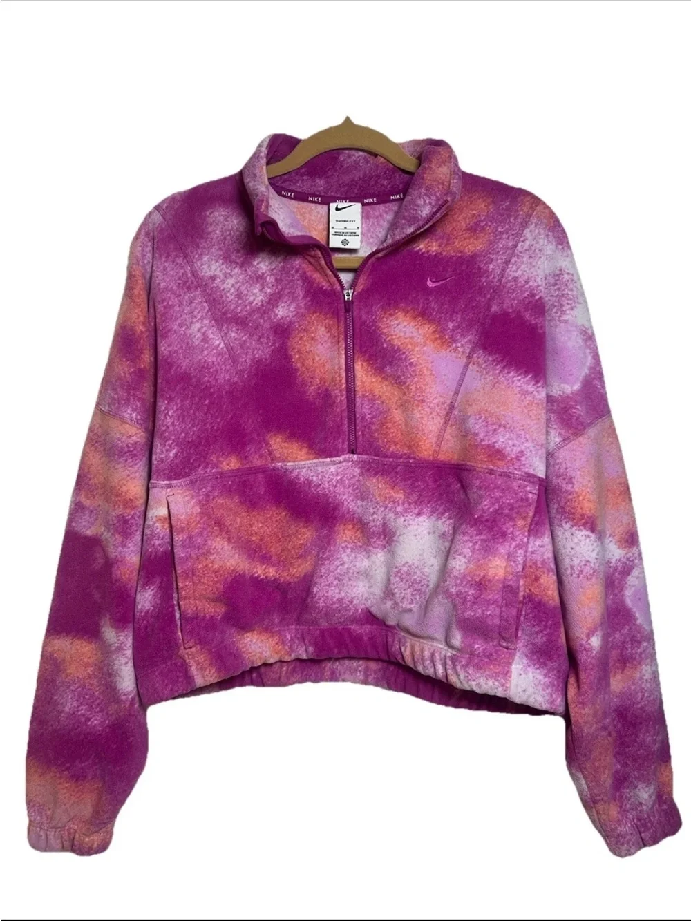 Nike One Therma-FIT Oversized 1/2 Zip Fleece Hot Fuchsia Women's Sz M FZ6969-518